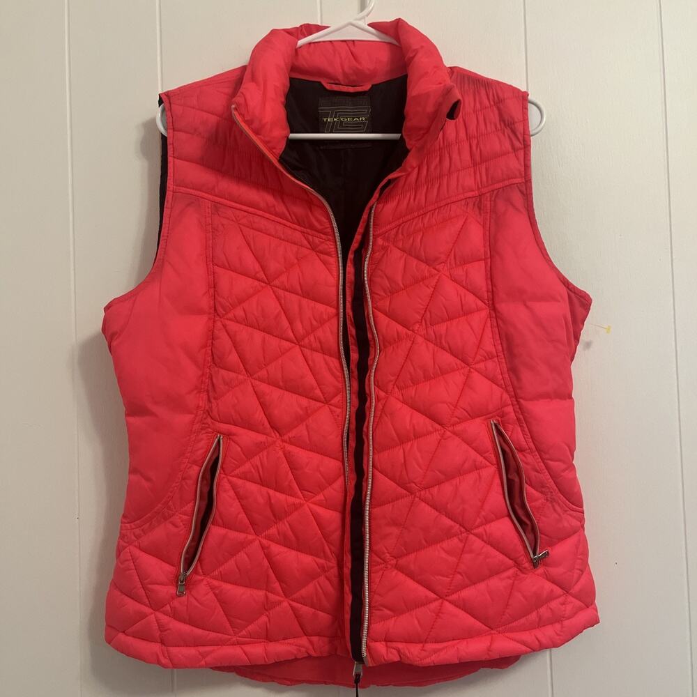 TEK GEAR Puffer Vest Neon Pink Full Zip Y2K Women’s L